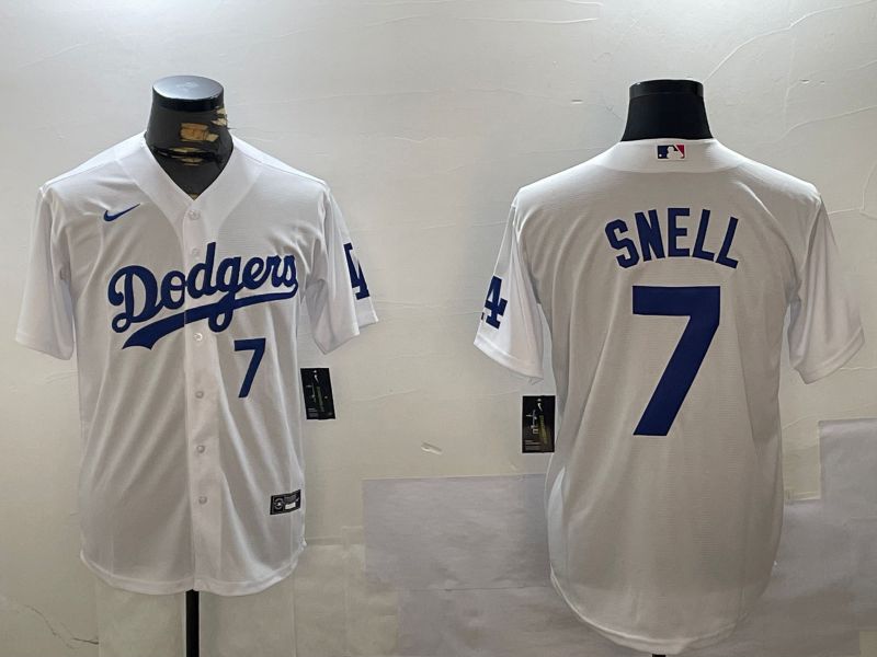 Men Los Angeles Dodgers #7 Snell White Game 2024 Nike MLB Jersey style 2